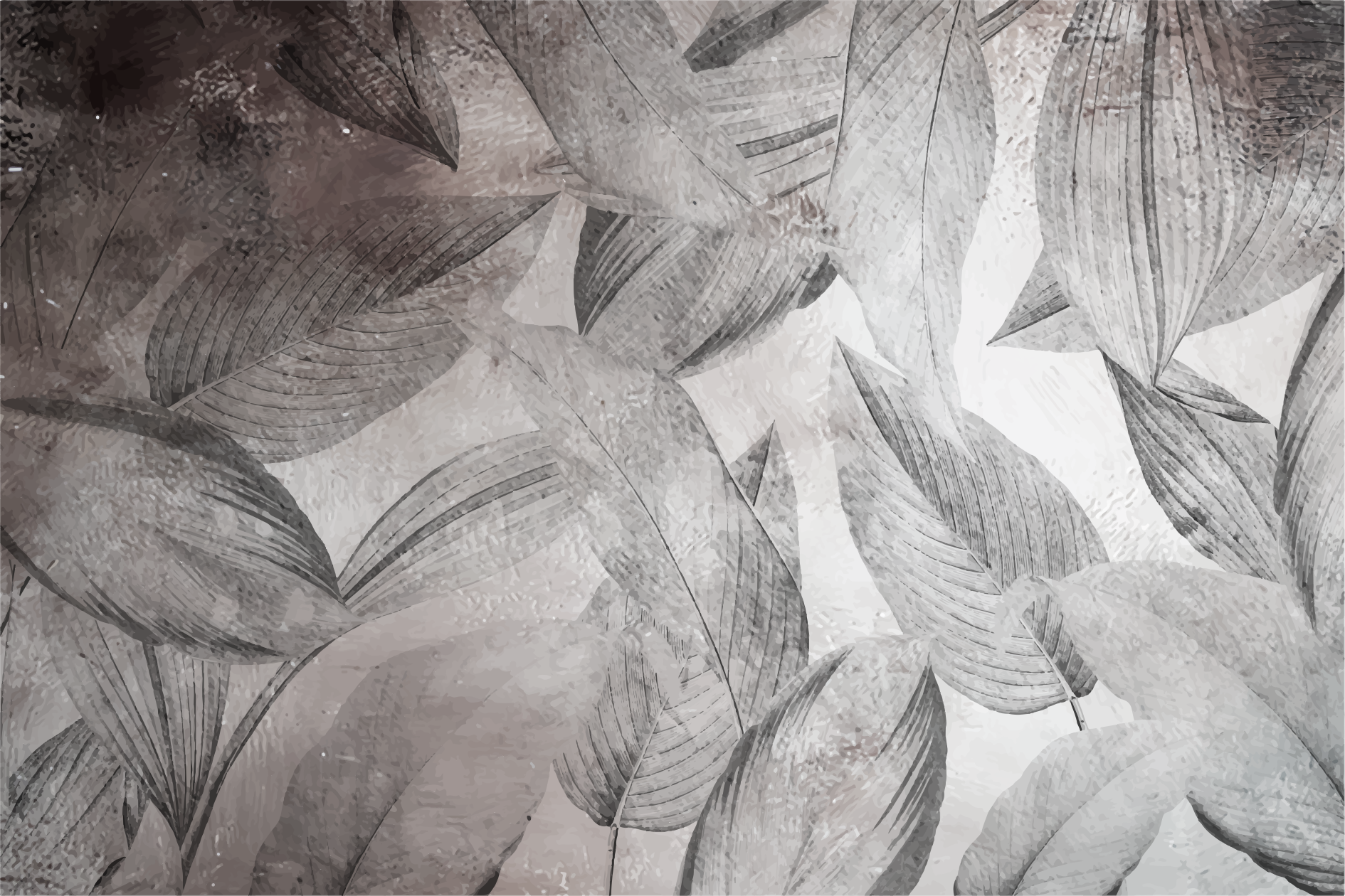 비닐 카펫 꽃과 식물 잎 패턴 모노크롬 - TenStickers