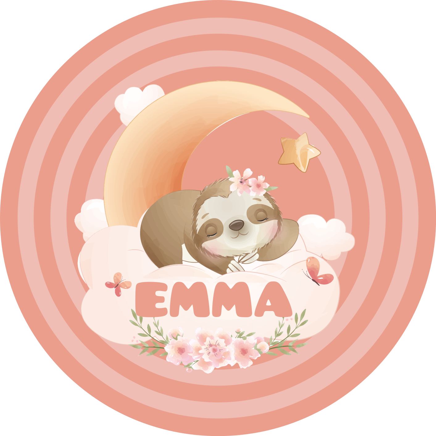 이름이있는 비닐 카펫 귀여운 나무늘보 디자인 - TenStickers