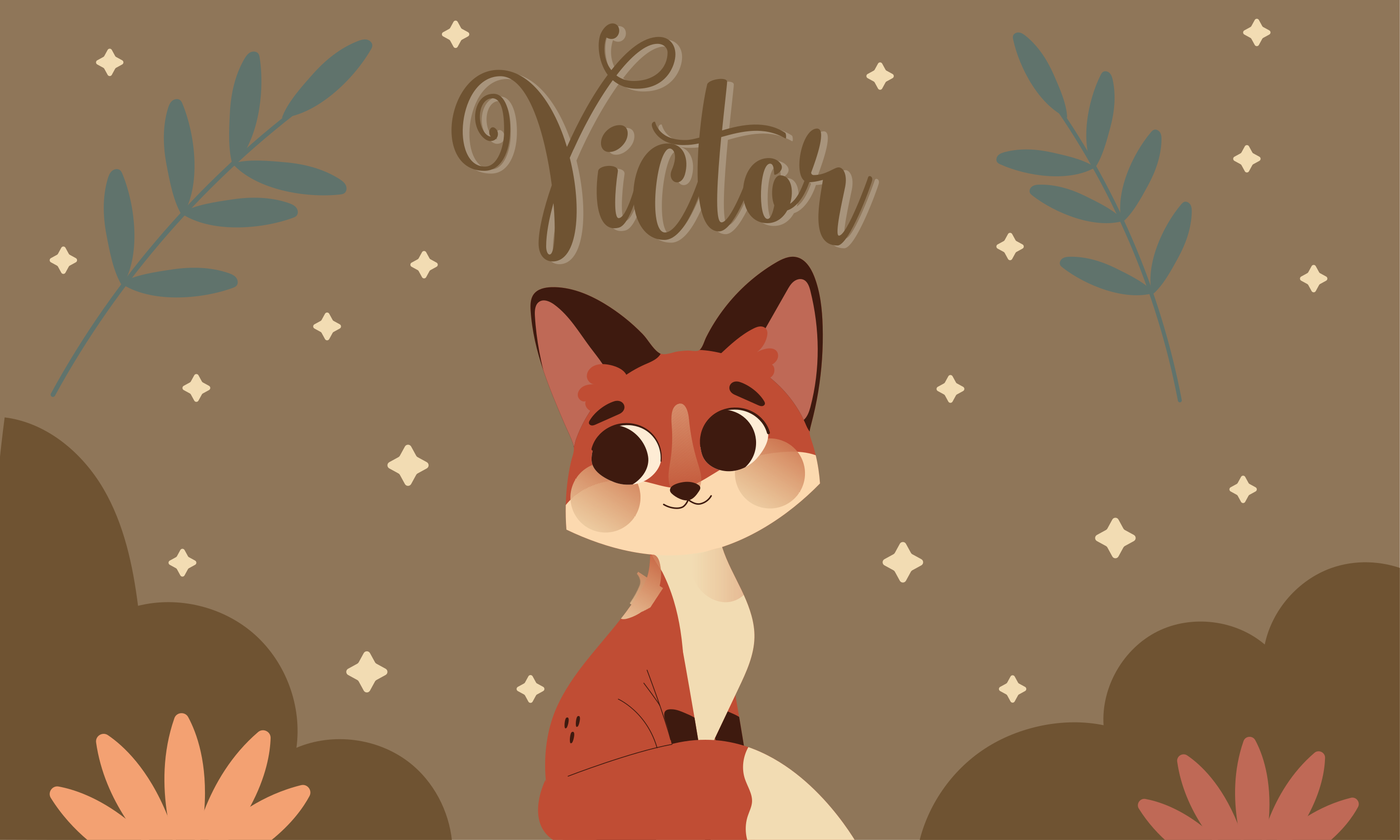 이름이있는 비닐 카펫 귀여운 여우 디자인 - TenStickers