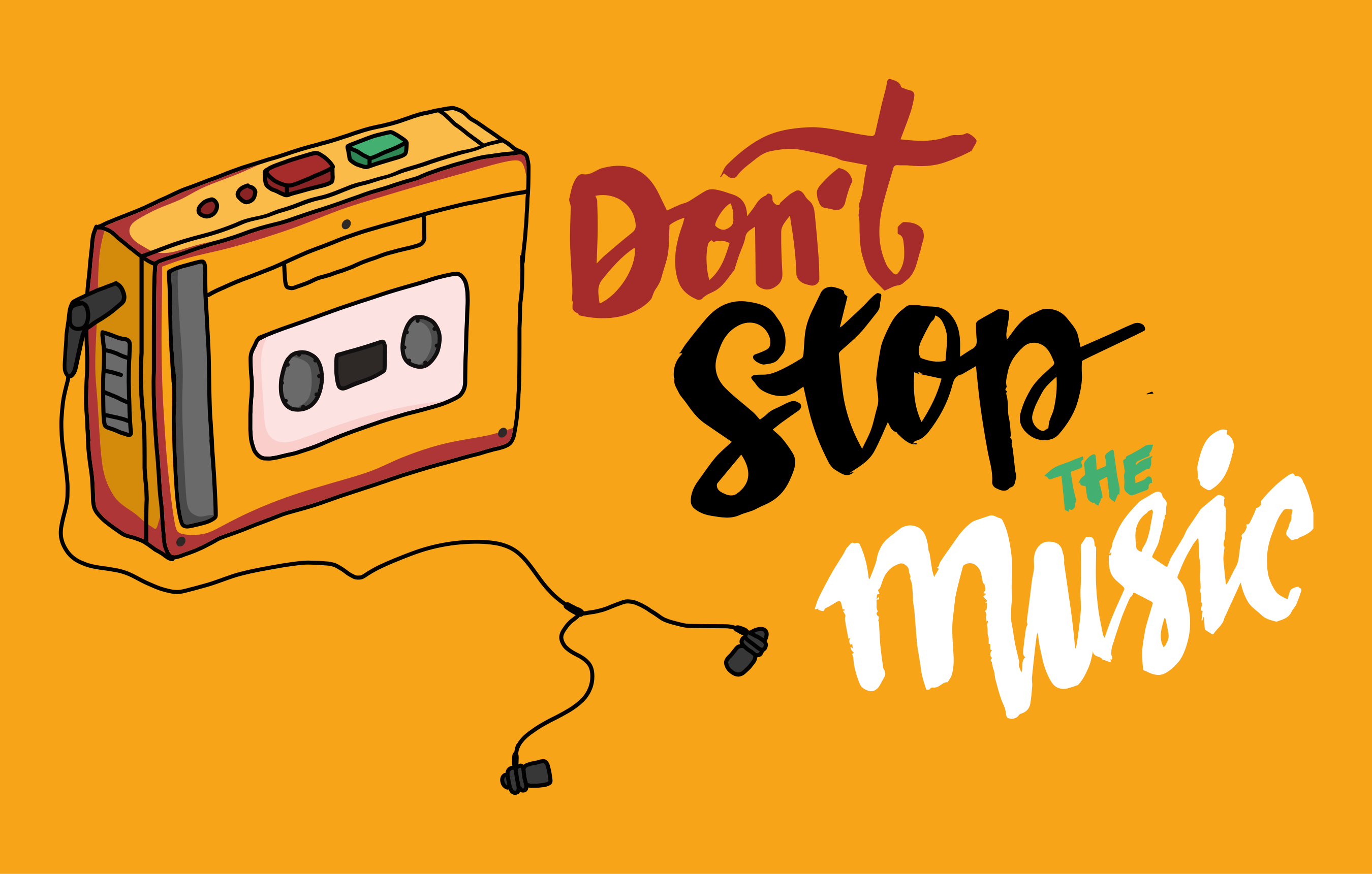 문구와 함께 비닐 양탄자 레트로 카세트 테마 - TenStickers