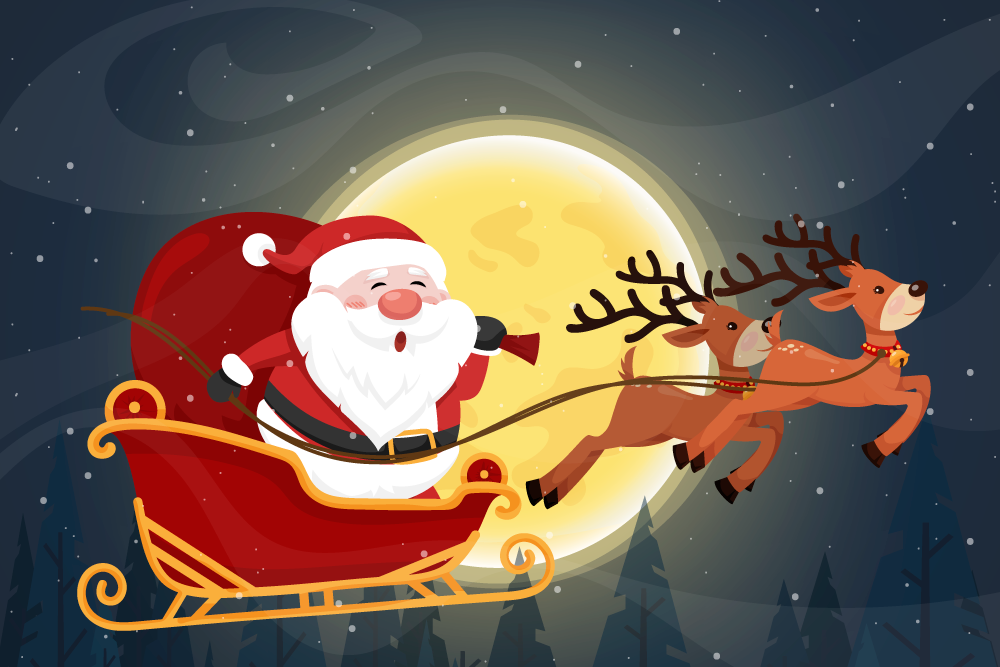 비닐 크리스마스 카펫 산타 썰매 타기 - TenStickers