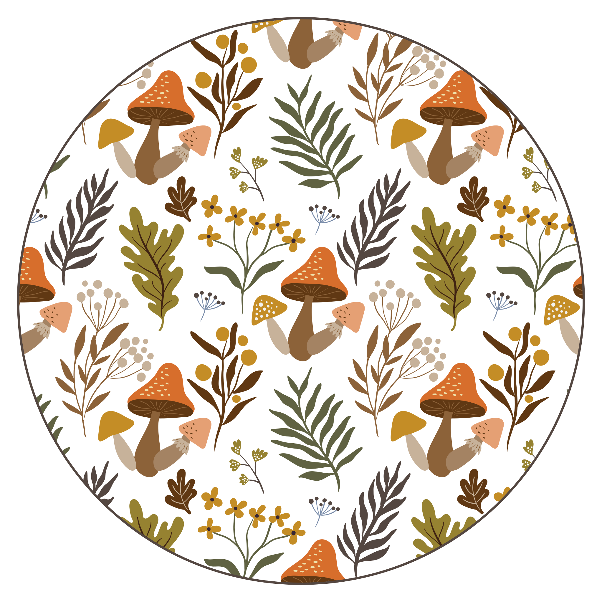 비닐 카펫 꽃과 식물 즐거운 버섯 무늬 - TenStickers