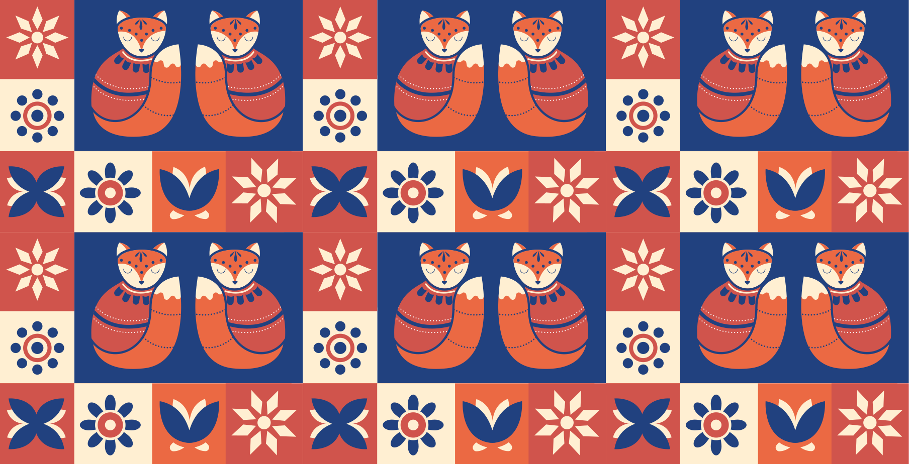 어린 이용 비닐 카펫 다채로운 여우 패턴 - TenStickers