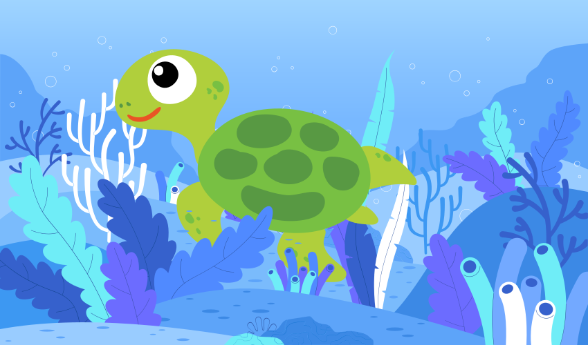 어린 이용 비닐 카펫 쾌활한 거북이 바다 경치 - TenStickers