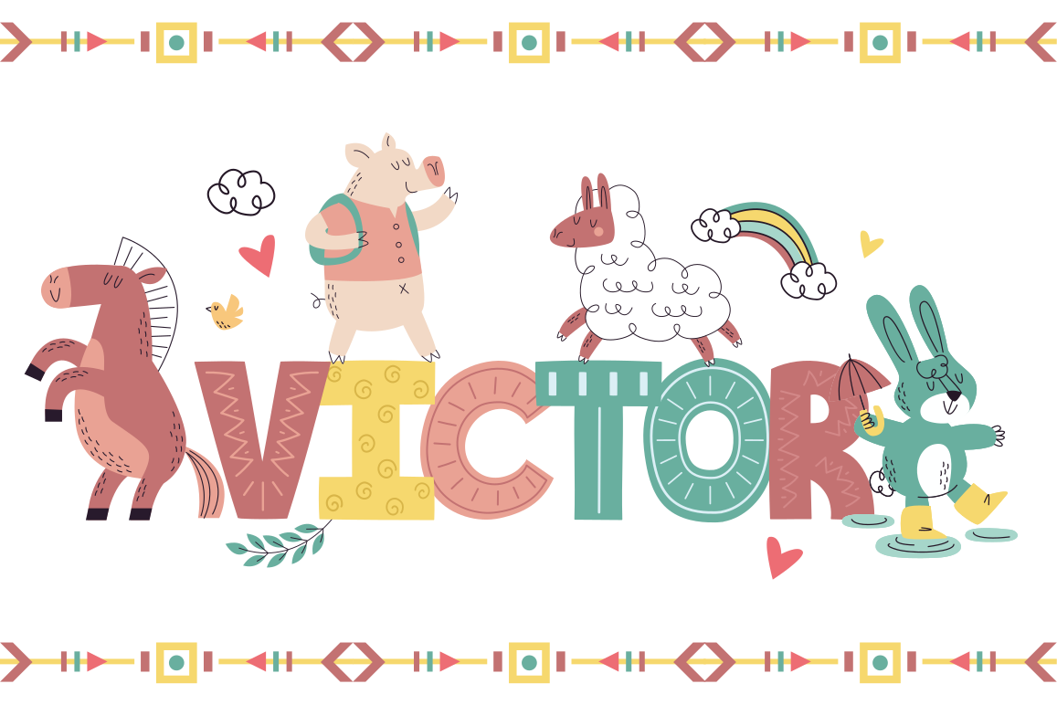 이름이있는 비닐 카펫 장난기 많은 알파벳 동물 - TenStickers