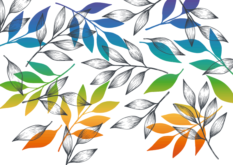 비닐 카펫 꽃과 식물 레인보우 색깔 잎사귀 - TenStickers