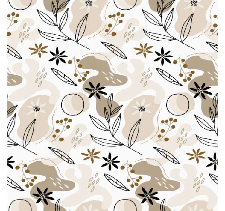 꽃이 있는 벽지 스타일리시한 핑크와 베이지 잎 패턴 - TenStickers