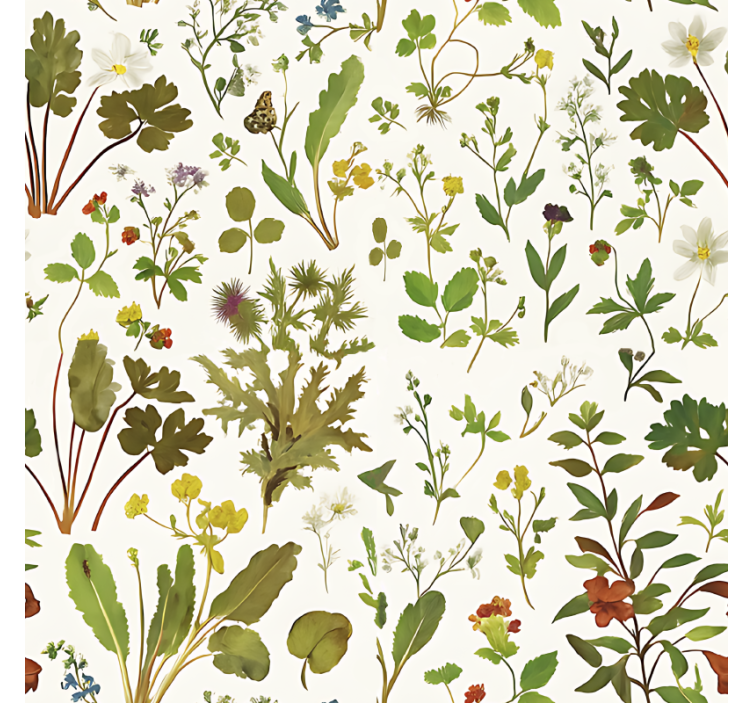 마스터 침실 벽지 식물 디자인과 흰색 배경 - TenStickers