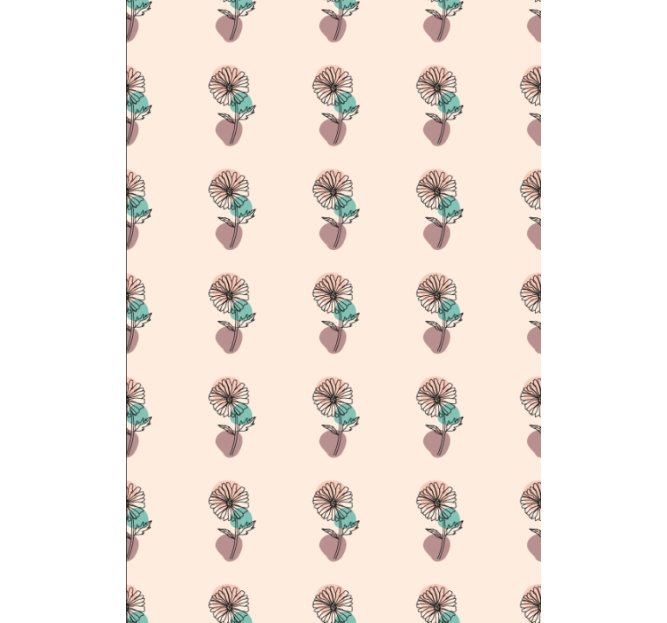 꽃이 있는 벽지 데이지 꽃 자연 선 그림 디자인 - TenStickers
