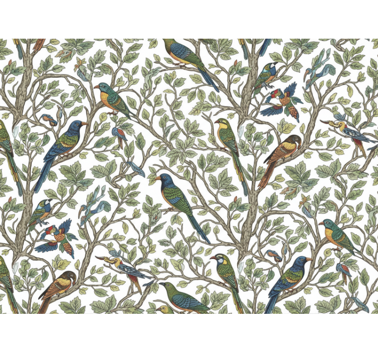 나무 벽지 숲 속의 새들 (b06wd69gpb) - TenStickers