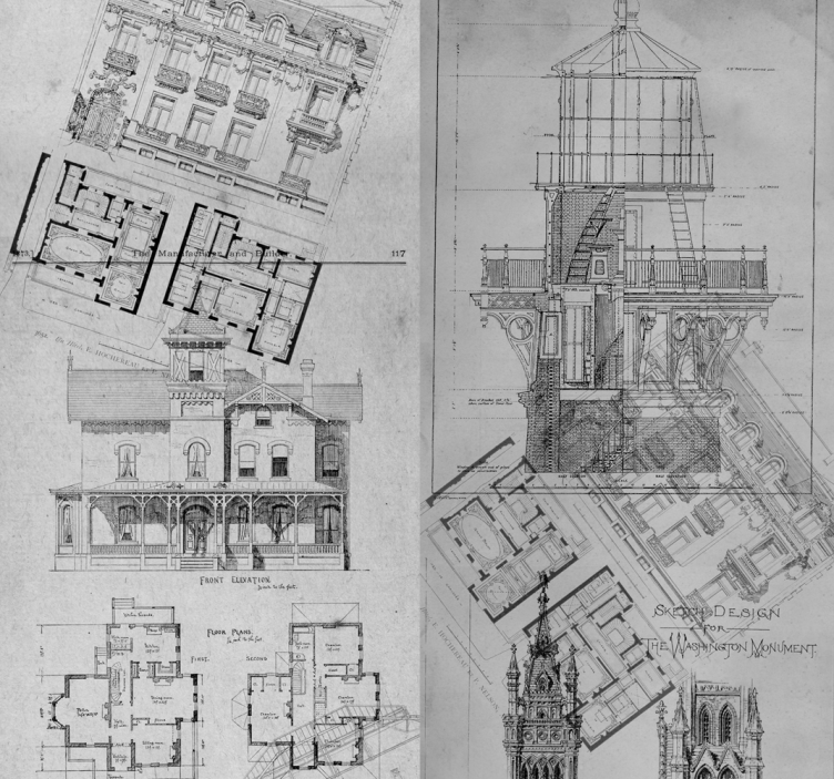 벽지 도시 및 시골 배경 건축 스케치 - TenStickers
