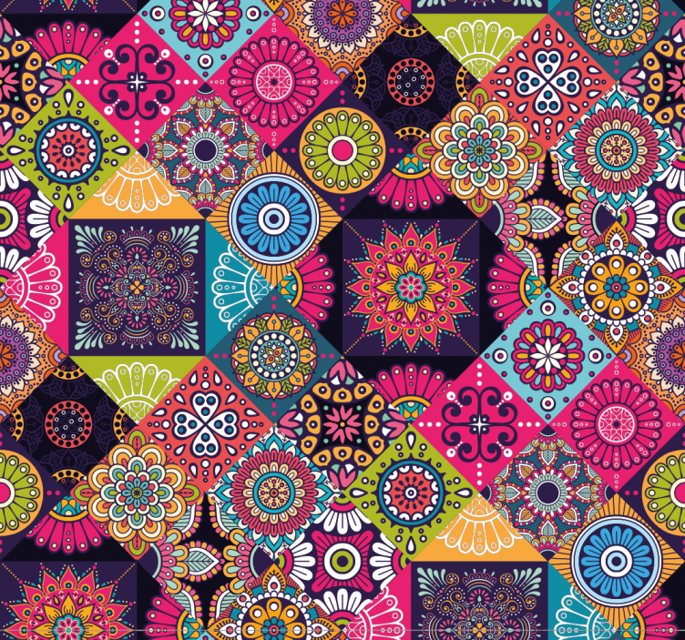 어두운 만다라 타일 벽지 - TenStickers