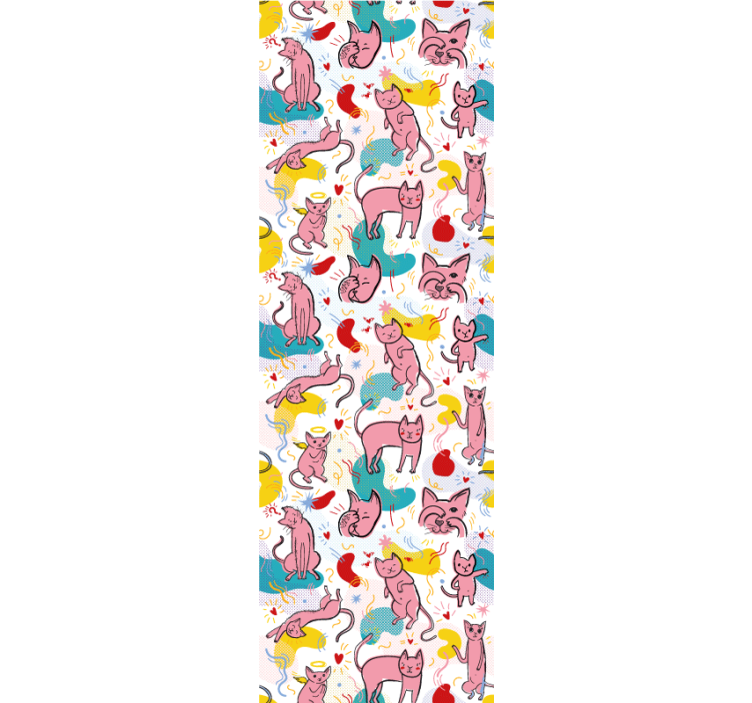 고양이가 있는 벽지 장난기 가득한 고양이 패턴 - TenStickers