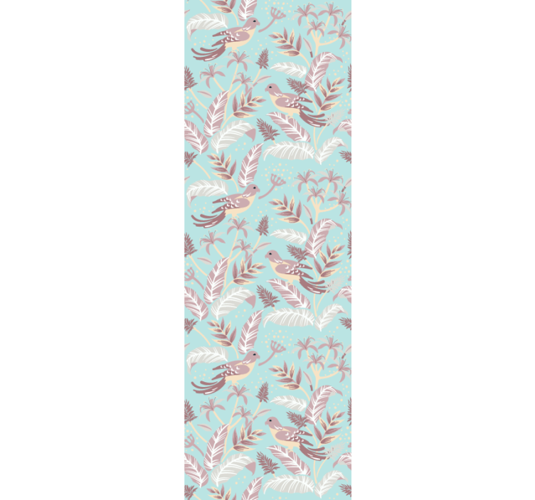 파란색과 분홍색 꽃 무늬 잎 벽지 - TenStickers