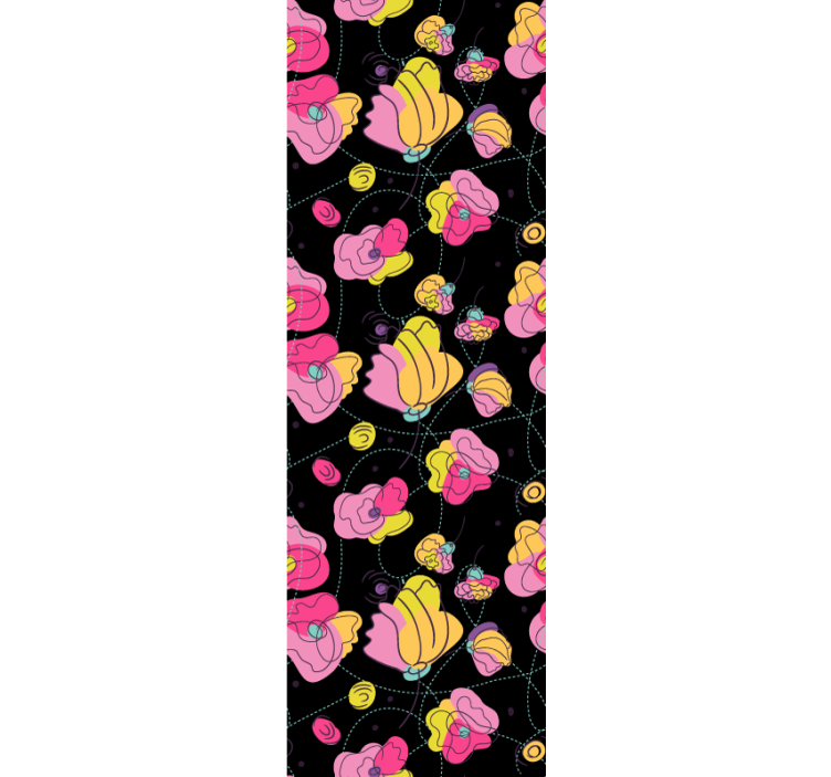 꽃이 있는 벽지 검은 추상적 구성 - TenStickers