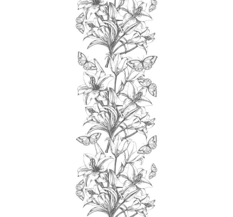 꽃이 있는 벽지 나비와 백합 - TenStickers