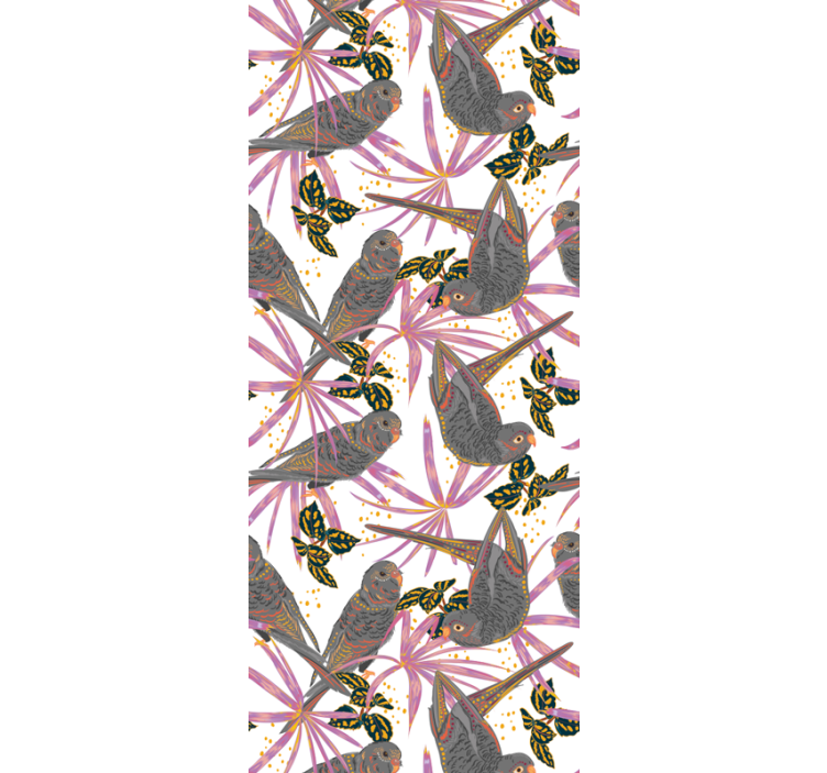 새가 있는 벽지 다채로운 나뭇잎 - TenStickers