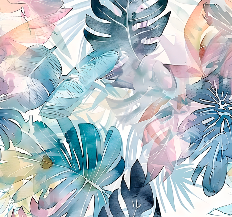 나뭇잎이 있는 벽지 큰 그려진 나뭇잎 - TenStickers