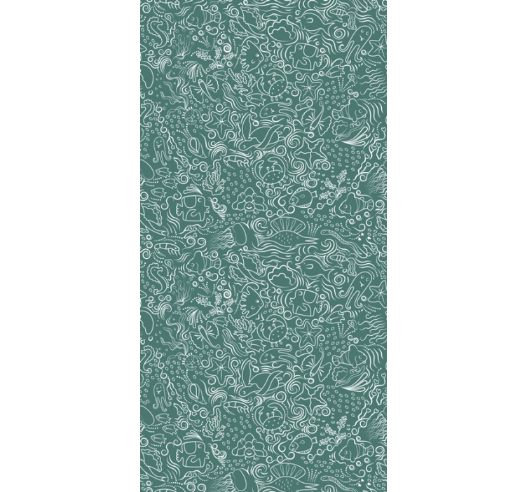 해저 손으로 그린 패턴 동물 벽지 - TenStickers