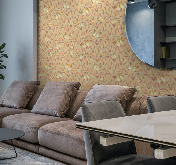 거실 배경 화면 나비와 마른 잎 - TenStickers