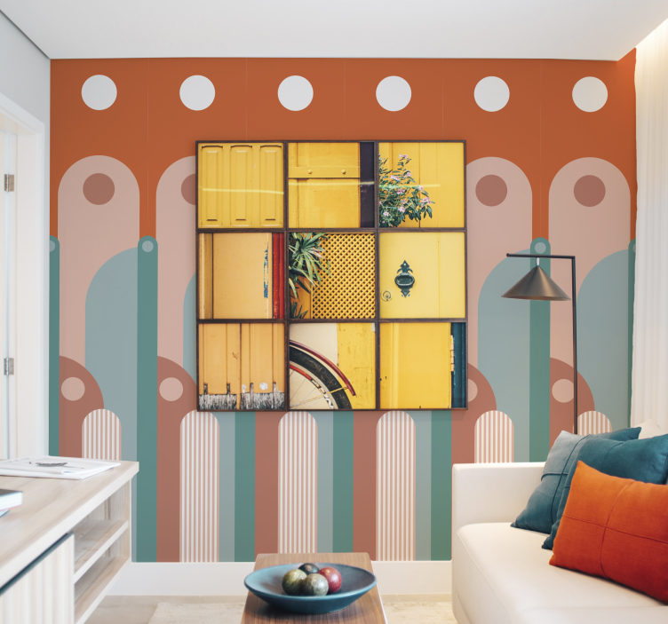 거실 배경 화면 곡선 기하학적 형태 - TenStickers