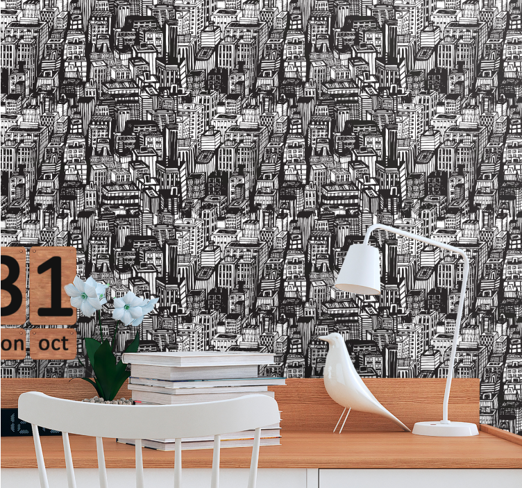 벽지 도시 및 시골 배경 도시 스케치 혼돈 - TenStickers