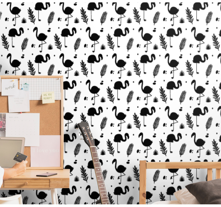 동물 벽지 플라밍고 단풍 패턴 - TenStickers