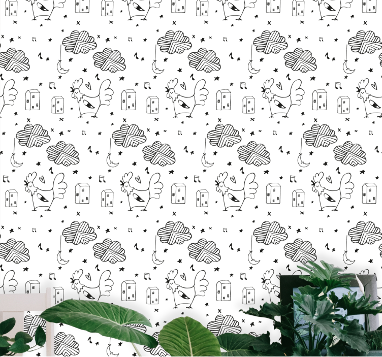 동물 벽지 수탉 만화 패턴 - TenStickers