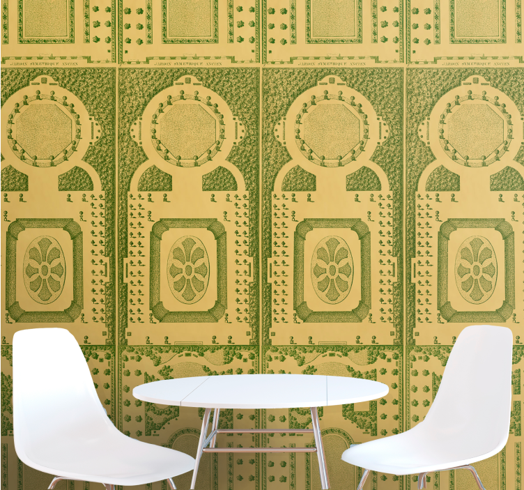 아르 데코 녹색과 황금색 패턴 벽지 - TenStickers