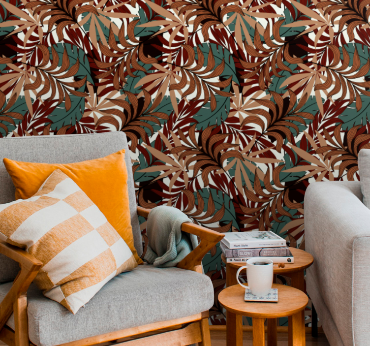 나뭇잎이 있는 벽지 추상 식물 벽화 - TenStickers