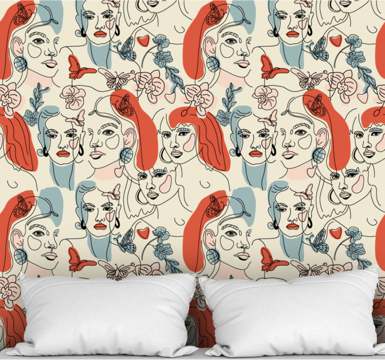 예술적 벽지 여성스러운 라인 아트 - TenStickers