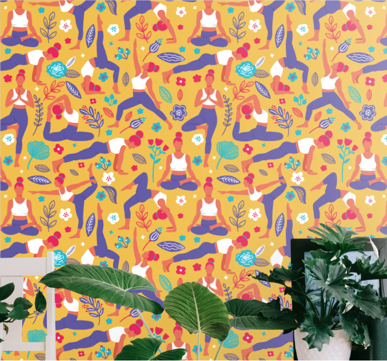 예술적 벽지 요가 포즈 패턴 - TenStickers