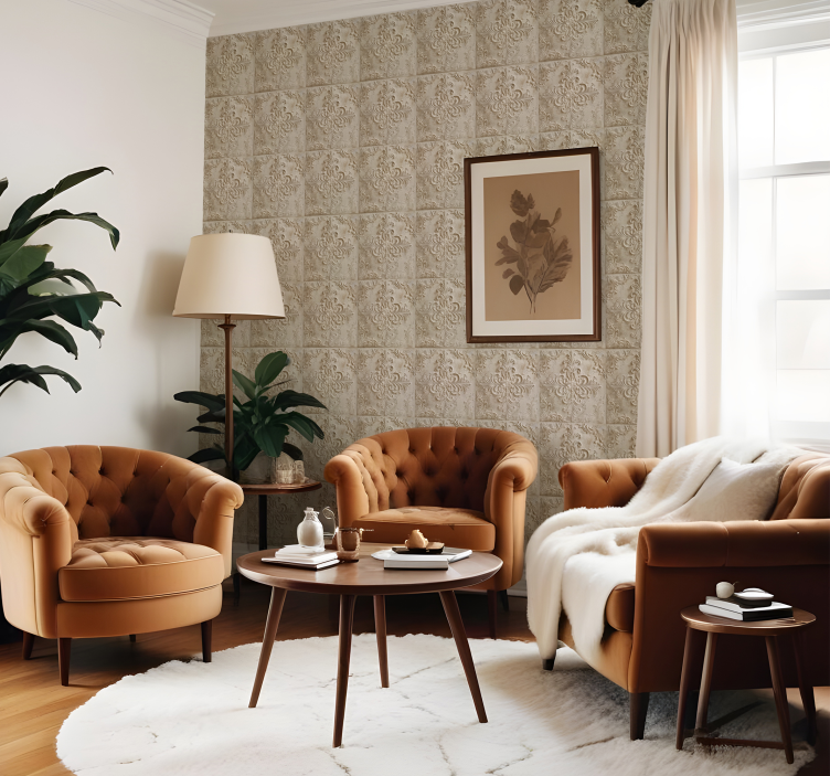 벽지 텍스처 바로코 베이지색 타일 - TenStickers