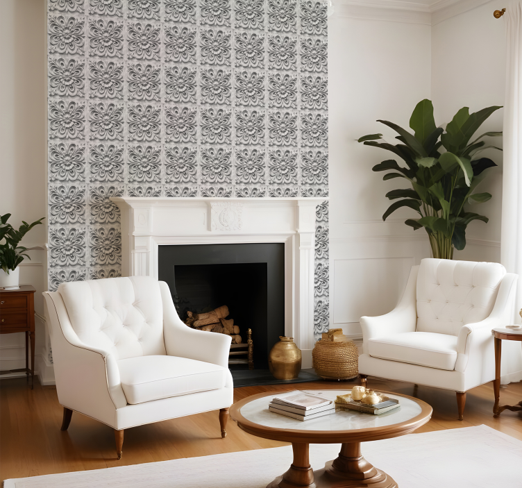 벽지 텍스처 바로코 흰색 타일 - TenStickers