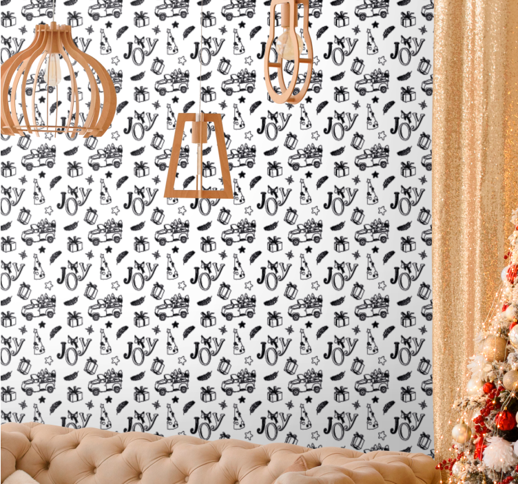 블랙 기쁨 크리스마스 패턴 크리스마스 벽지 - TenStickers