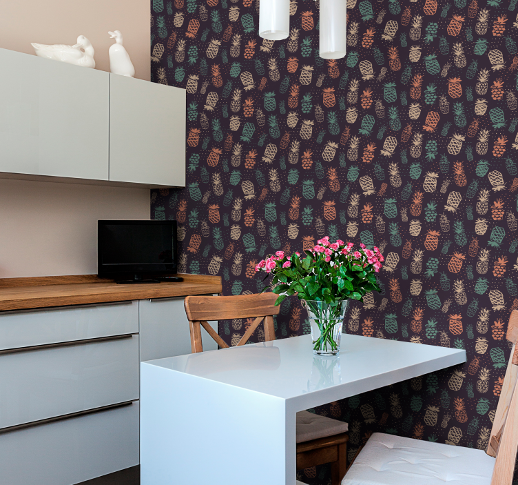 블루 파인애플 빈티지 벽지 - TenStickers