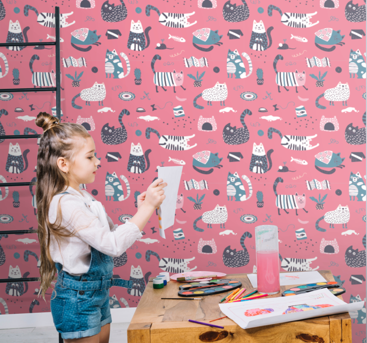 고양이가 있는 벽지 장난기 많은 고양이 그림 - TenStickers