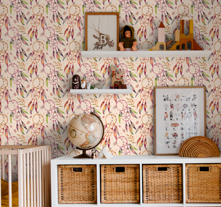 아이의 침실 벽지 꽃무늬 드림캐쳐 패턴 - TenStickers