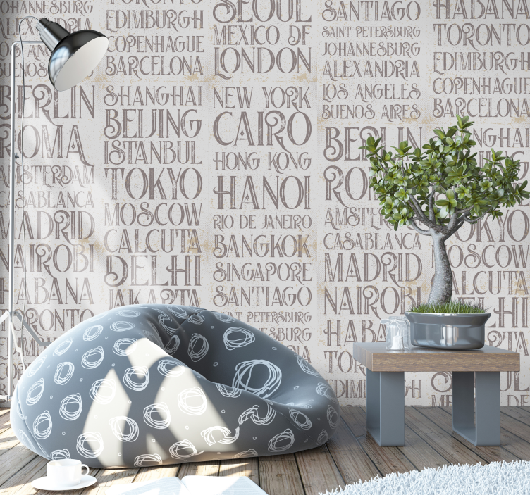 세계의 도시 글자 벽지 - TenStickers