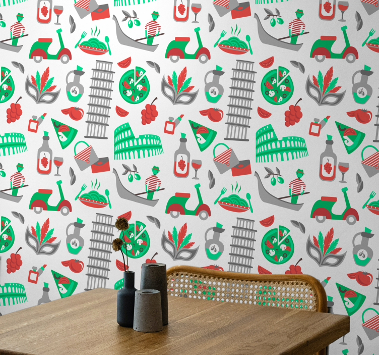 벽지 도시 및 시골 배경 이탈리아 요리 모험 - TenStickers