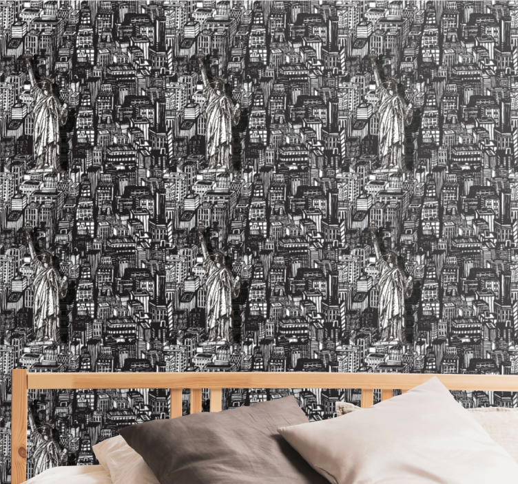 벽지 도시 및 시골 배경 동상 도시 콜라주 - TenStickers