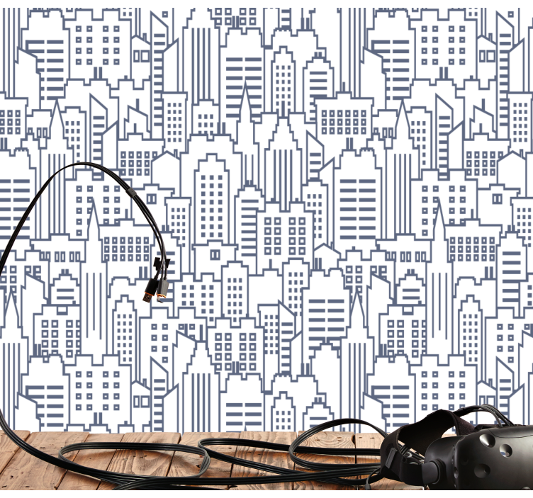 벽지 도시 및 시골 배경 도시 스카이라인 실루엣 - TenStickers