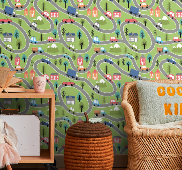 벽지 도시 및 시골 배경 구불구불한 도로 풍경 - TenStickers