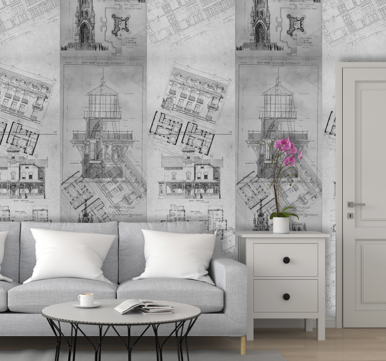 벽지 도시 및 시골 배경 건축 스케치 - TenStickers