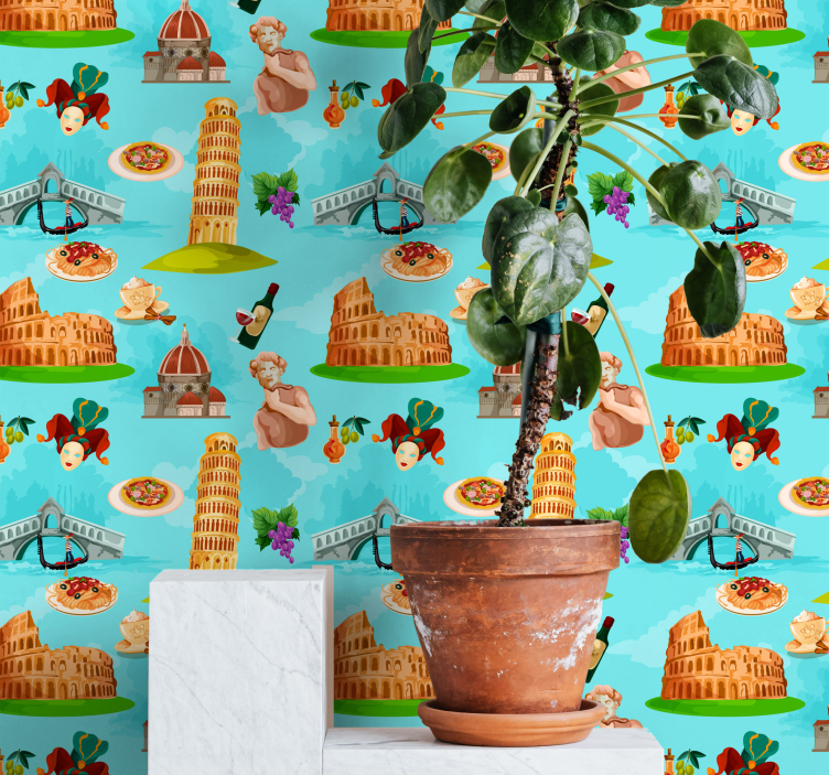 벽지 도시 및 시골 배경 이탈리아 랜드마크 콜라주 - TenStickers