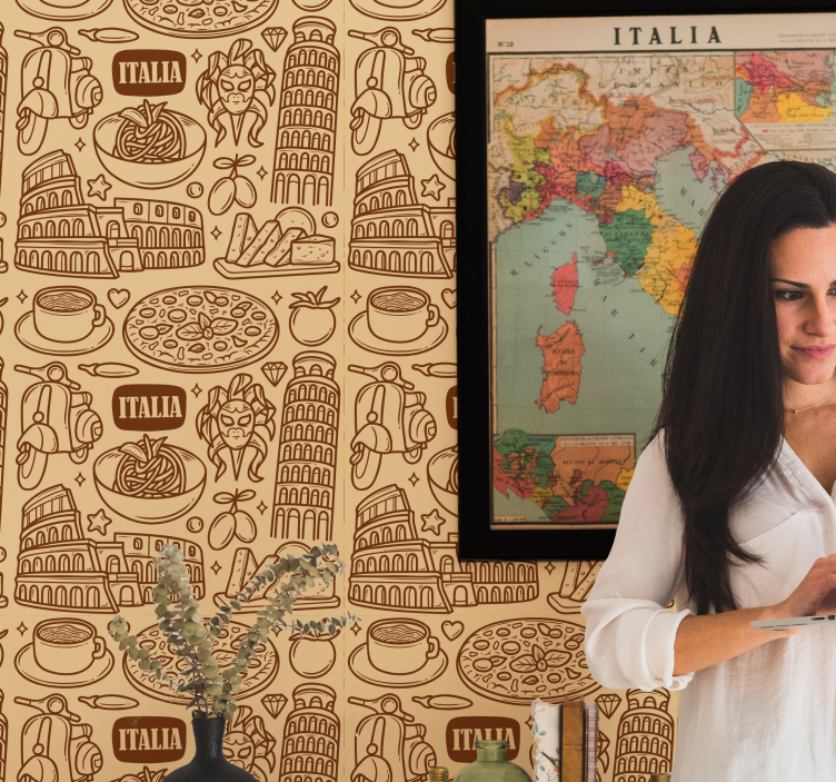 벽지 도시 및 시골 배경 이탈리아 랜드마크 스케치 - TenStickers