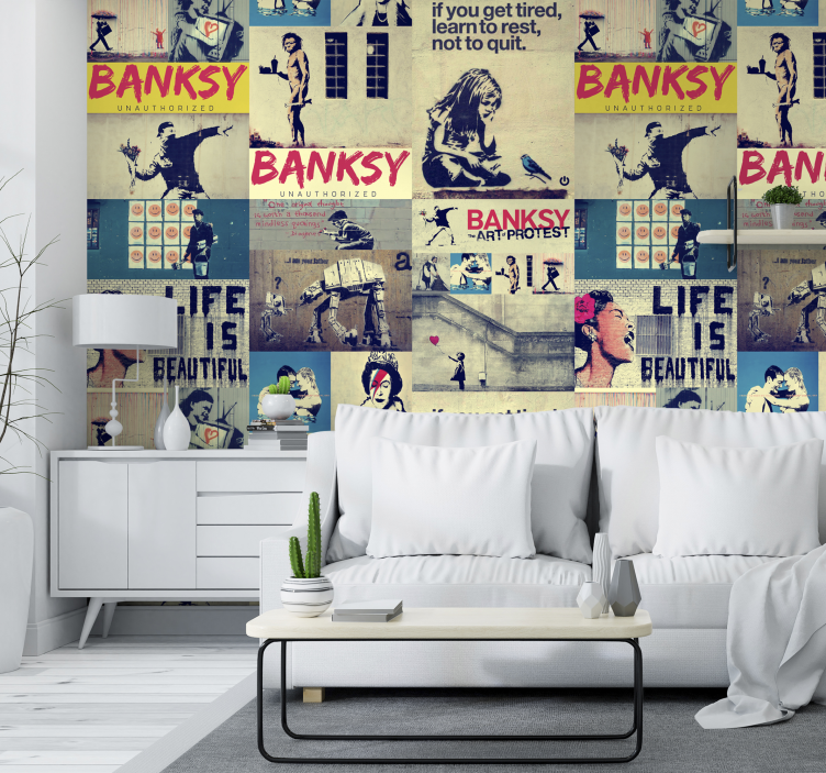 콜라주-bansky art 바탕 화면 - TenStickers