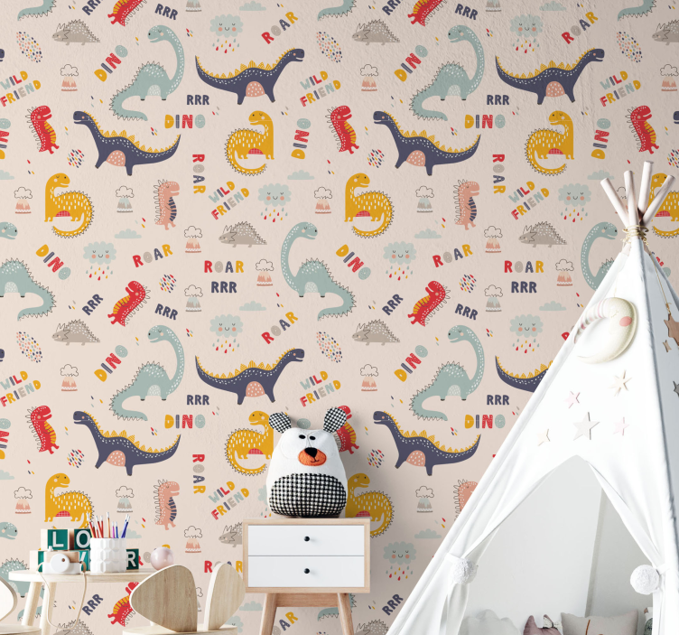 이름 아이 벽지와 화려한 공룡 - TenStickers