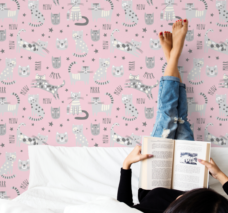 고양이가 있는 벽지 고양이과의 놀이 시간 - TenStickers