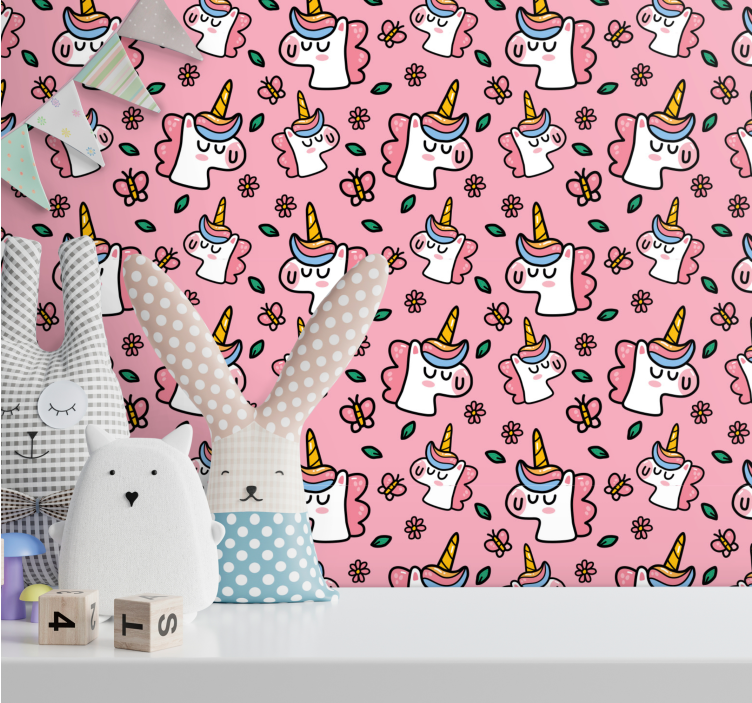 귀여운 꽃 유니콘 어린이 벽지 - TenStickers